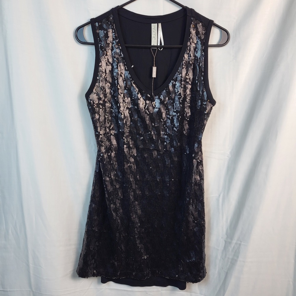Kische Womens Black Sequin V-Neck Sleeveless Tunic Top Tank XL 141422 New